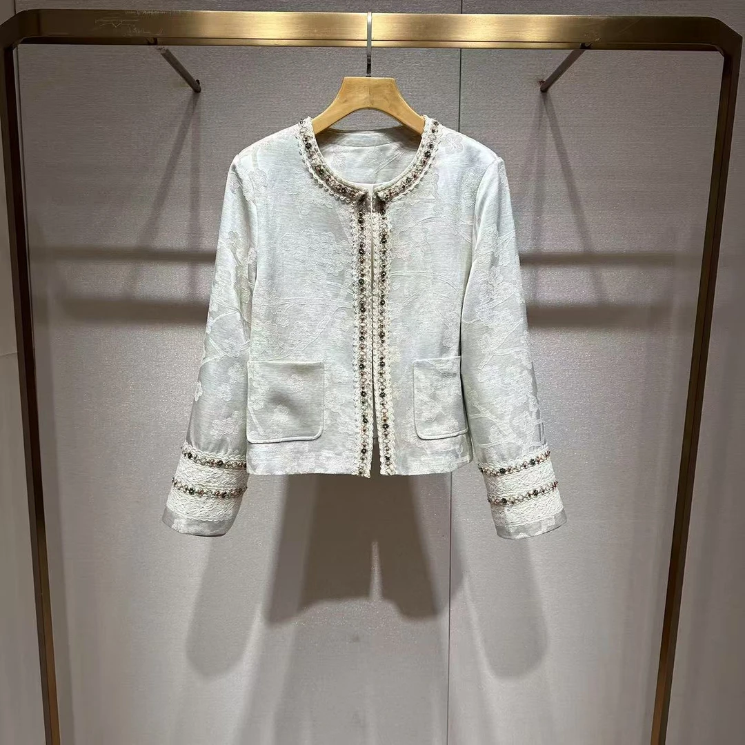 深圳南油2025春季新款女装外套时尚百搭新中式小香风上衣手工钉珠