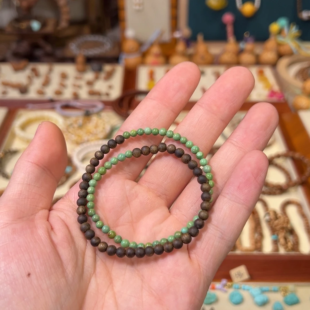 绿松石未镶嵌手链配奇楠沉香设计款