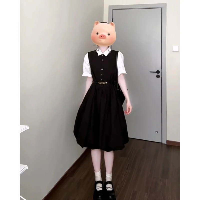 2025夏季新款女法式气质修身翻领衬衫上衣收腰显瘦花苞背心连衣裙