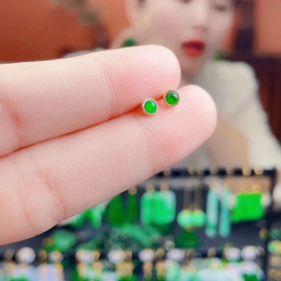 翡翠银S925镶嵌耳饰饰品