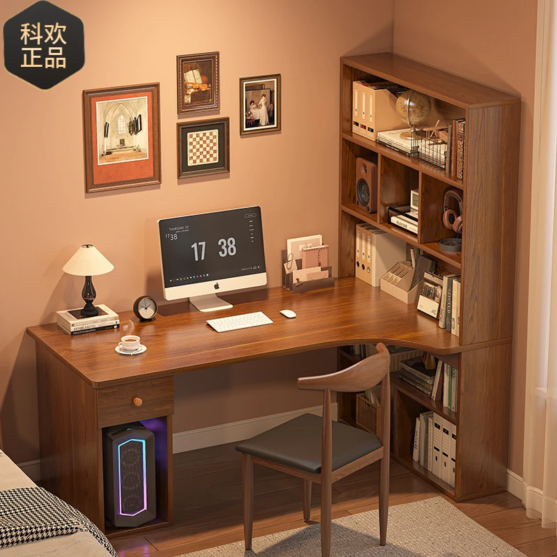 书桌书柜一体桌转角学生卧室家用简易办公写字桌台式电竞电脑桌子
