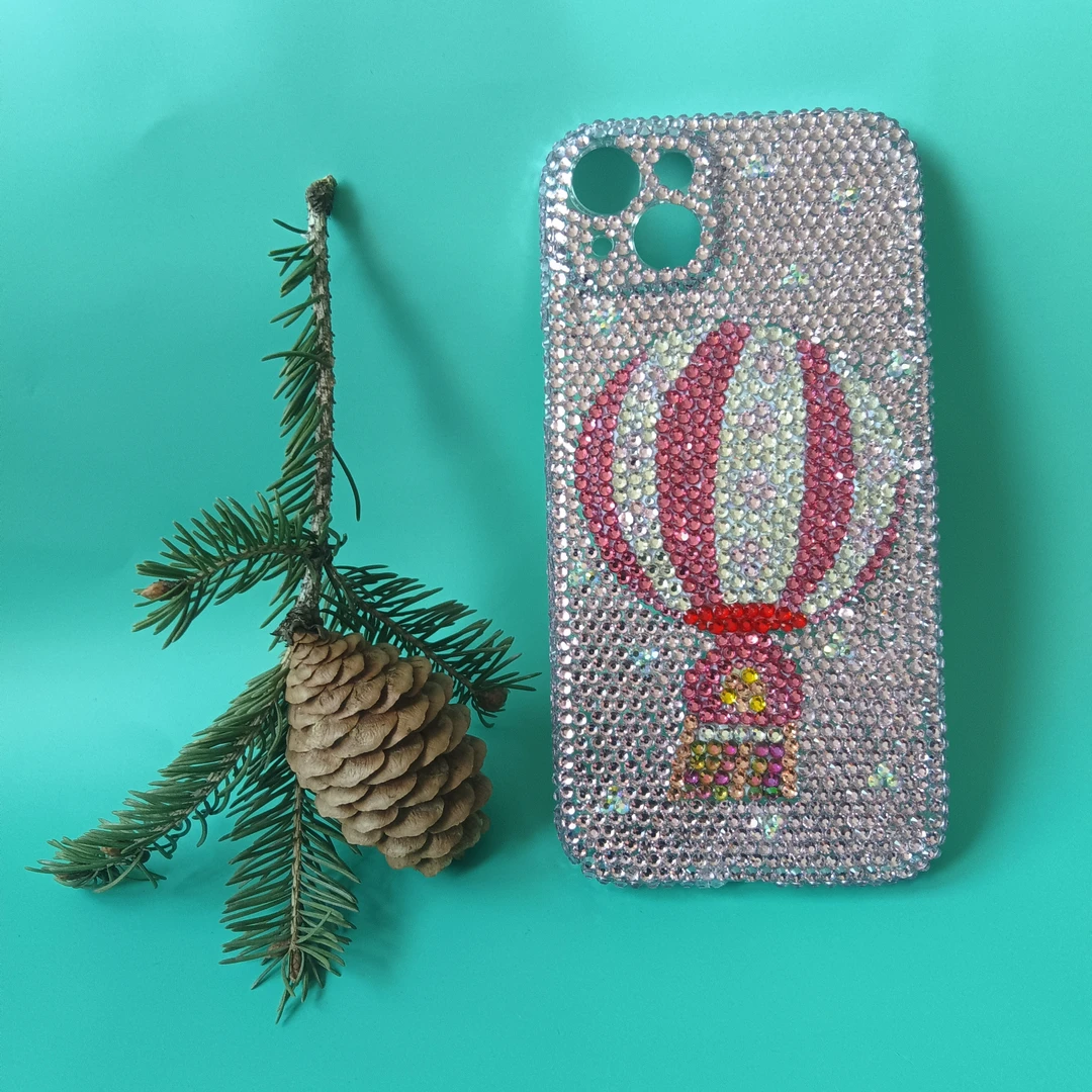 奢华粉色满钻气球适用苹果16 15 14 13所有型号手机壳防摔软边