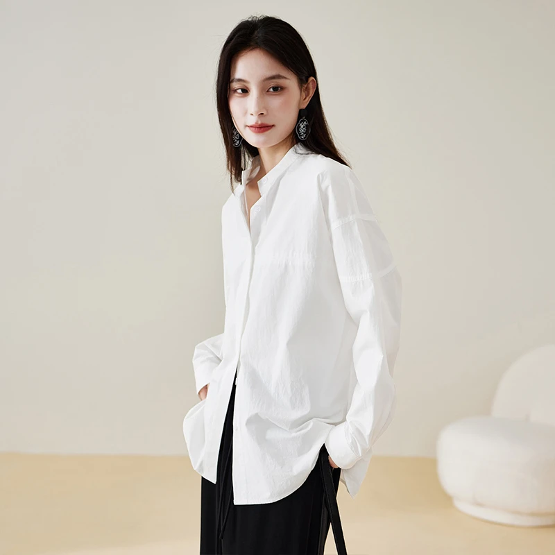 索菲丝尔纯棉通勤衬衫女上衣2025秋季休闲百搭宽松上衣衬衣513029