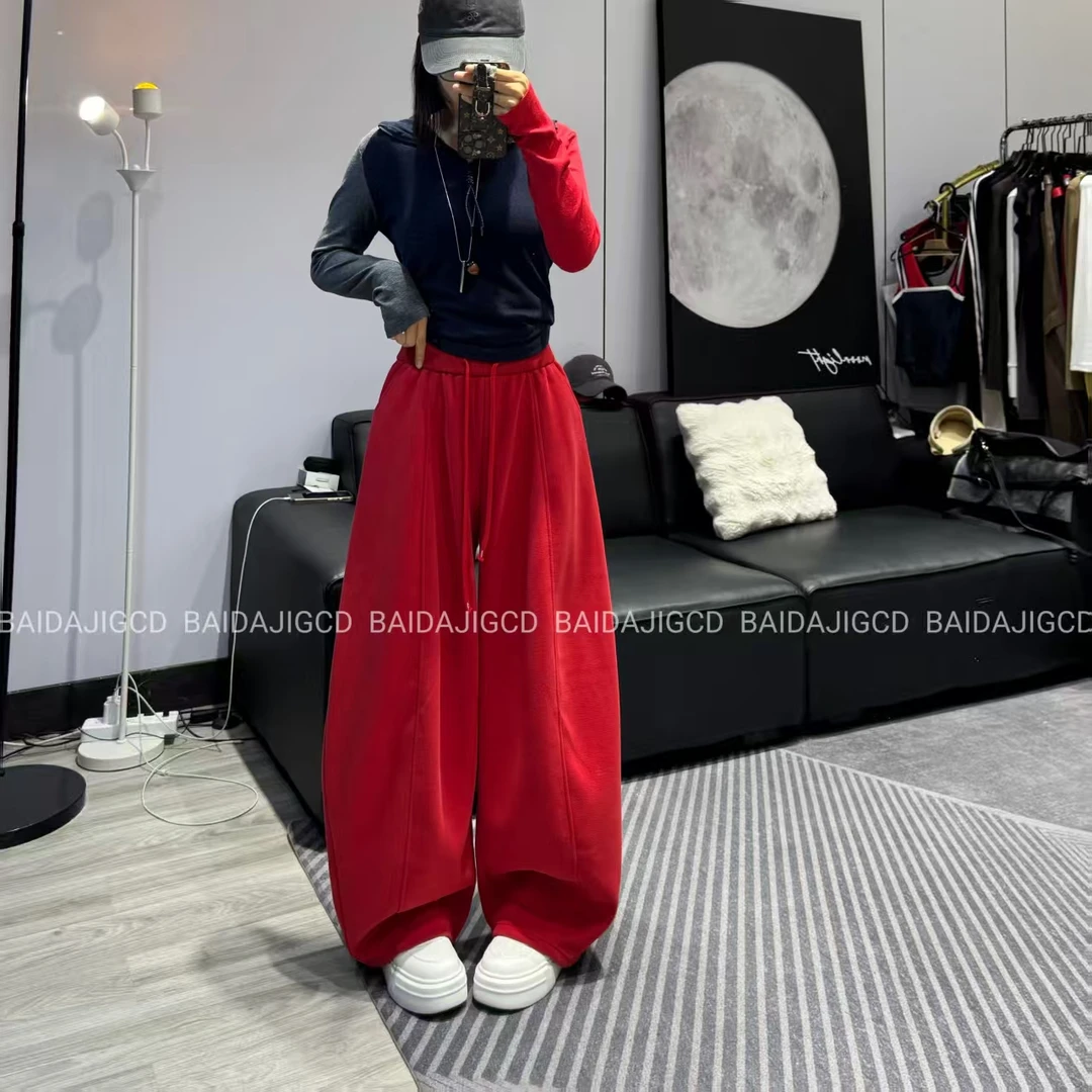 工厂店-（靓丽夺目）秋季网红款纯色高腰厚款显瘦时尚阔腿裤（66356）