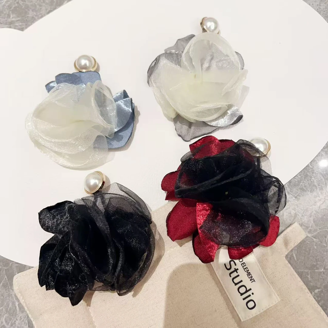 超仙高级感网纱花朵发圈皮筋J2189