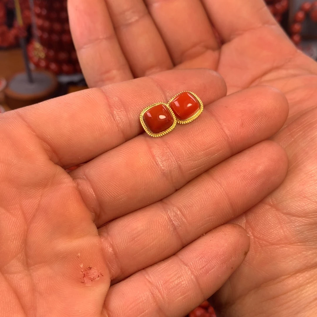 南红玛瑙配饰银S925镀金镶嵌