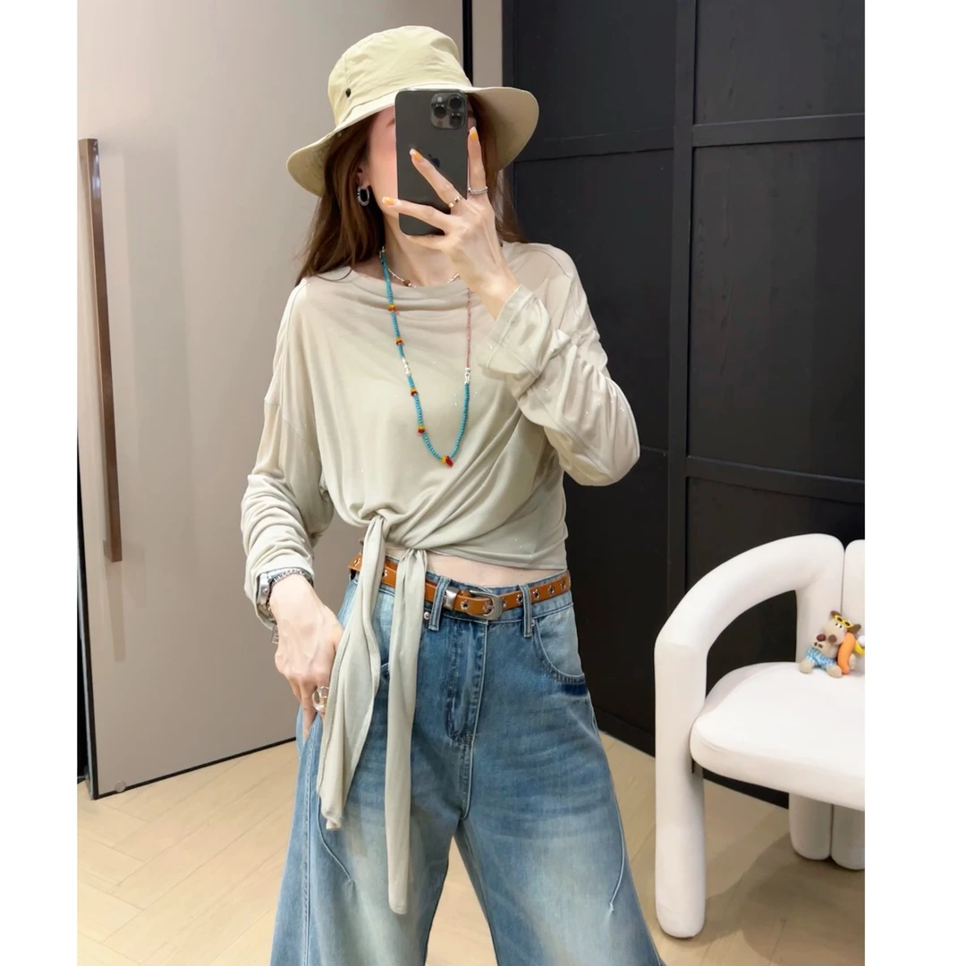 小九推荐 假日遐思 夏季 休闲百搭碎银绑带遮阳衫-T8890