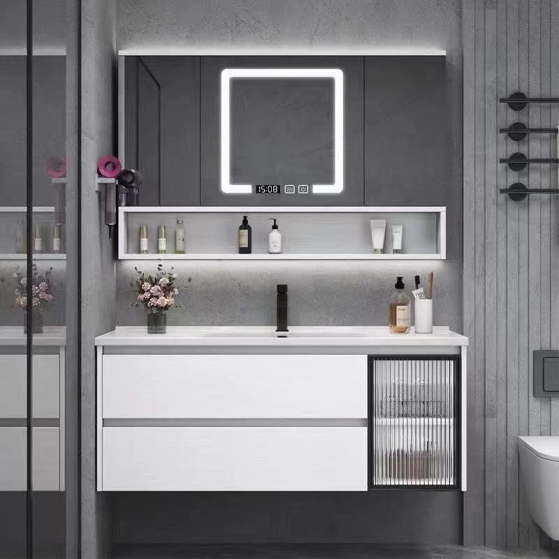 多层实木免漆风水镜柜浴室柜组合陶瓷一体盆