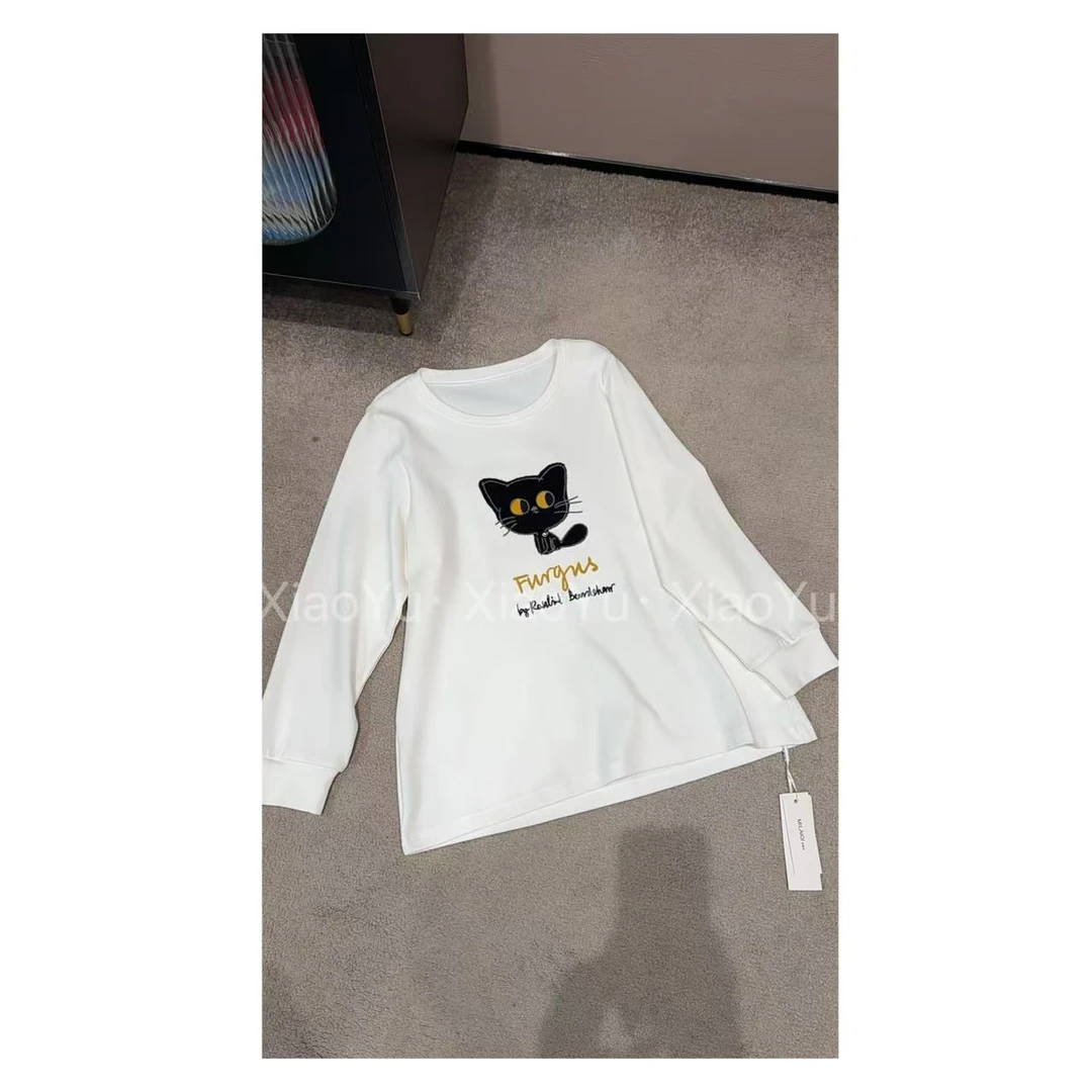 【No退换】瑕疵品 品牌【重工绣花猫正肩长袖】上衣 MLQ 5118