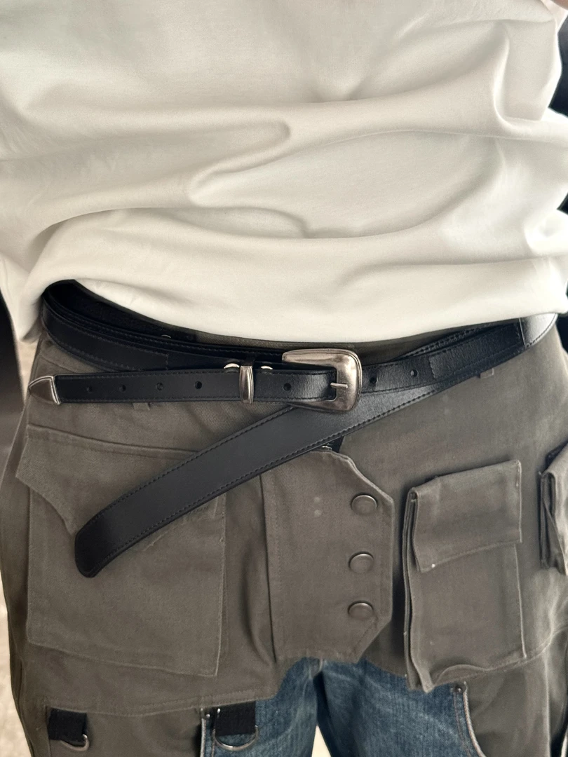 【小众设计真皮】EWEAR光面简约休闲皮带腰带黑色男女同款   3333