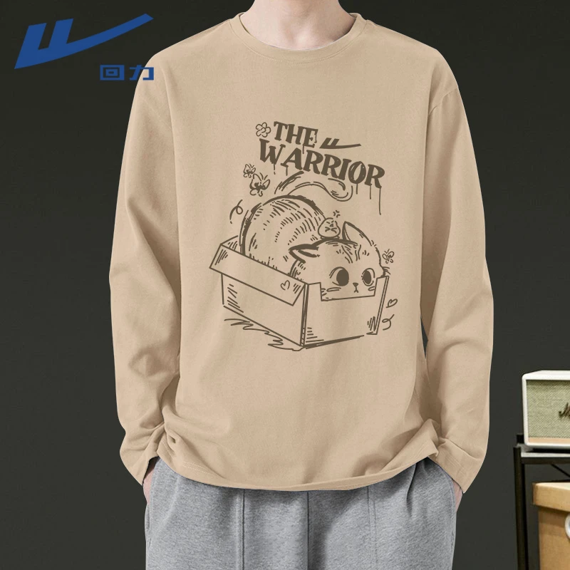 回力美式长袖t恤男2026新款纯棉设计感青少年体恤日常通勤上衣