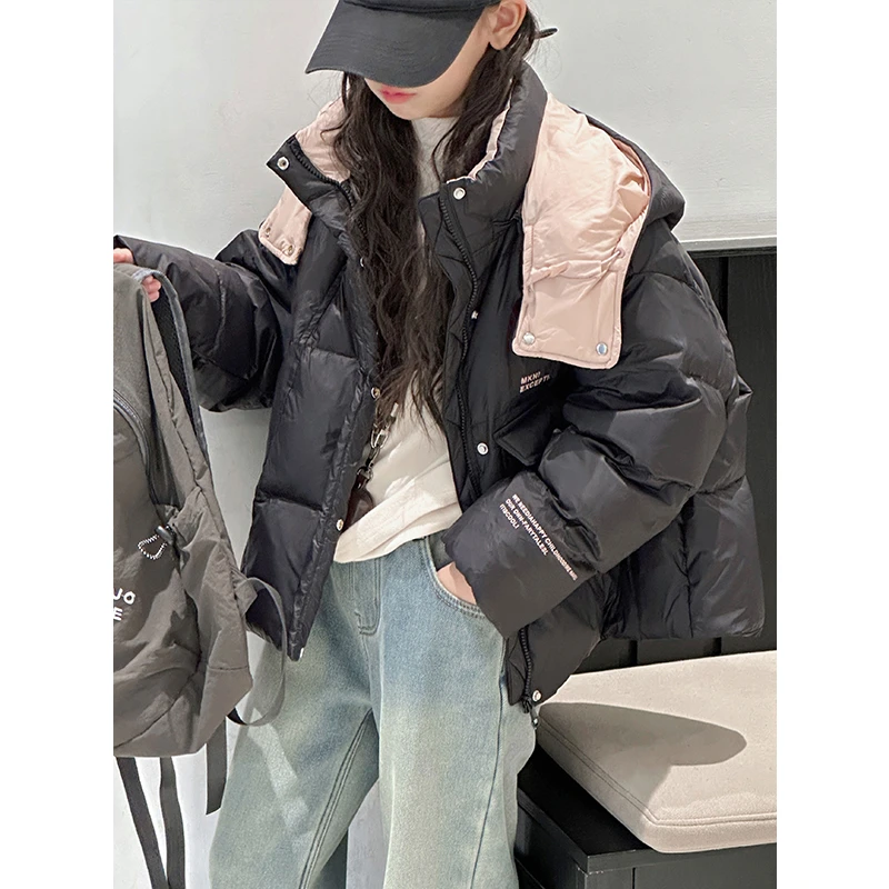 K27344孙小美哑光女童连帽羽绒服冬装新款外套上衣