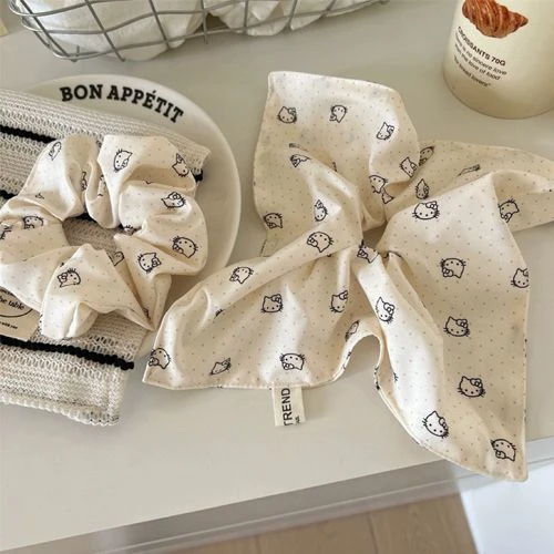 KT小波点~韩版质感布艺可爱卡通猫咪肠圈发饰设计头绳简约女温柔