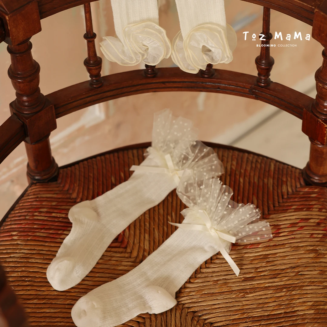 Toz Girls豆几妈5/16木耳边刺绣短袜女童袜子夏季薄款儿童公主袜