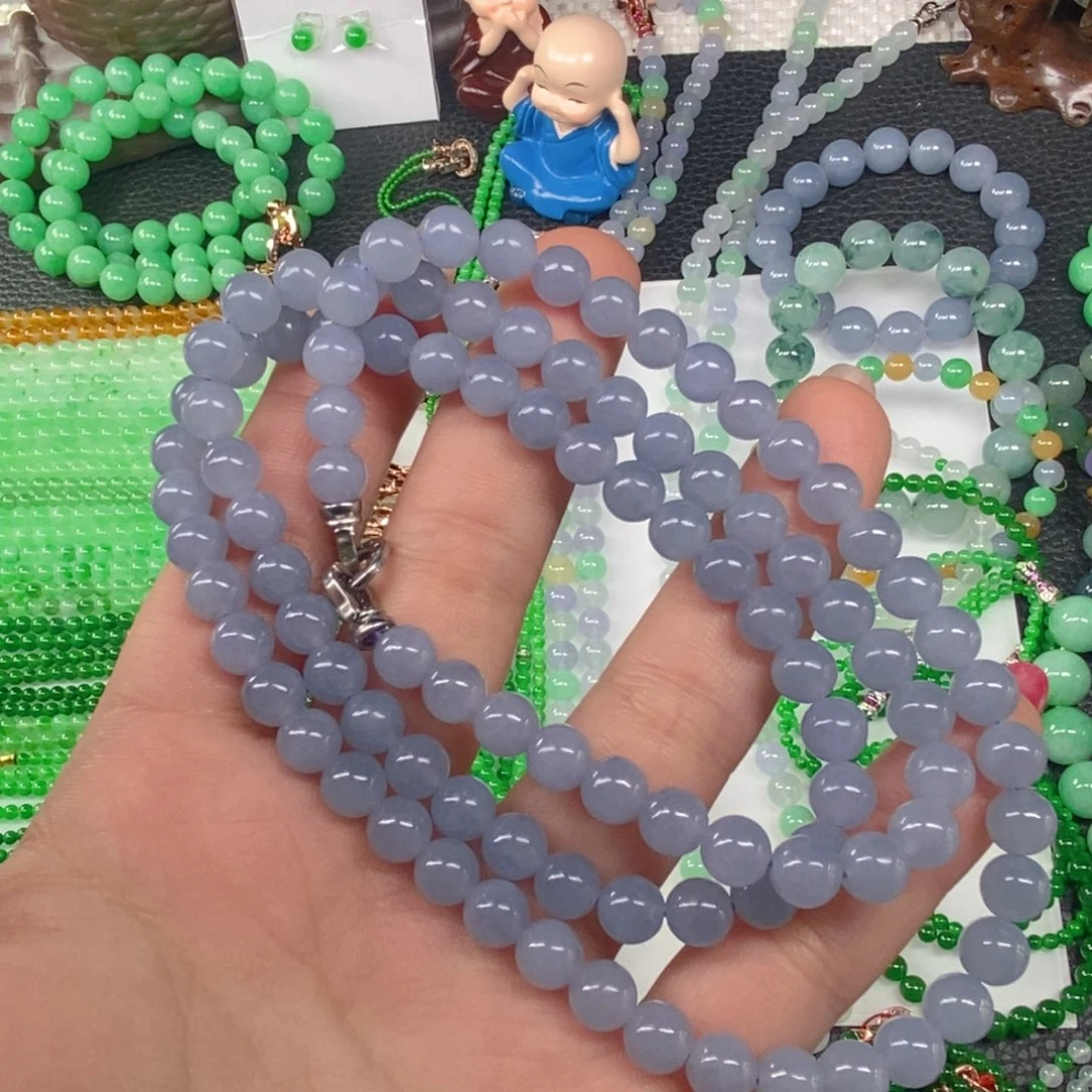 颈饰未镶嵌翡翠缅甸天然翡翠冰种紫项链7