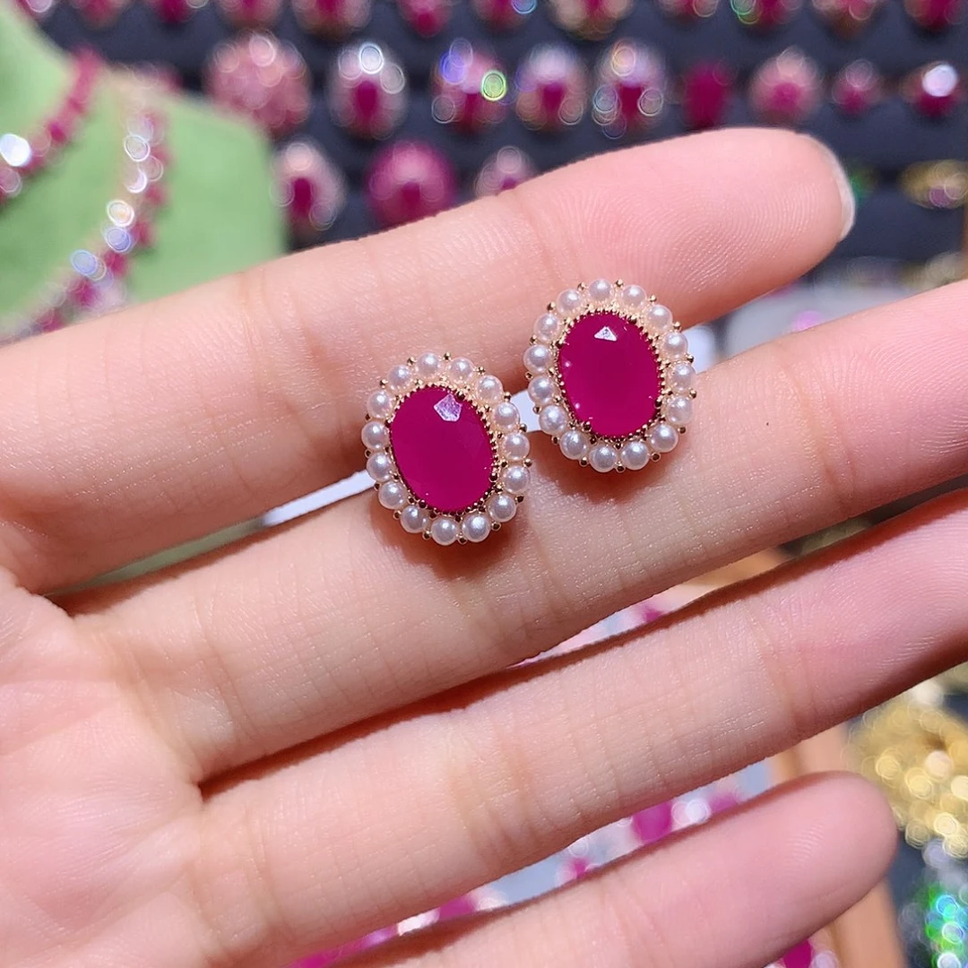 红宝石银S925镶嵌耳饰