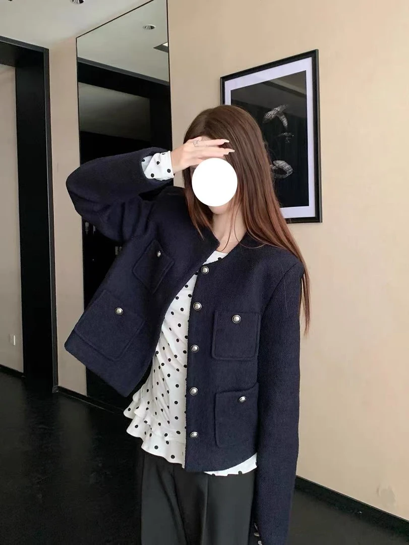 韩系小香风短款温柔圆领外套夹克女秋季冬季新款显瘦百搭AM25610
