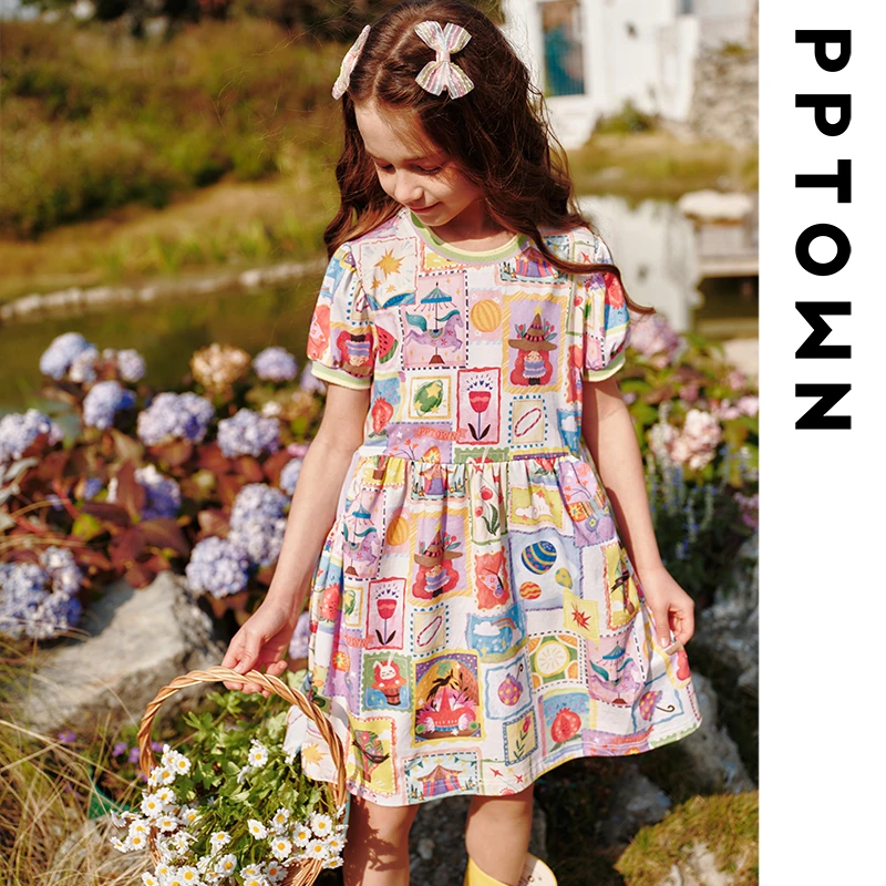 女童满幅印花针织连衣裙恋夏风夏日时尚女童夏装女童连衣裙12983