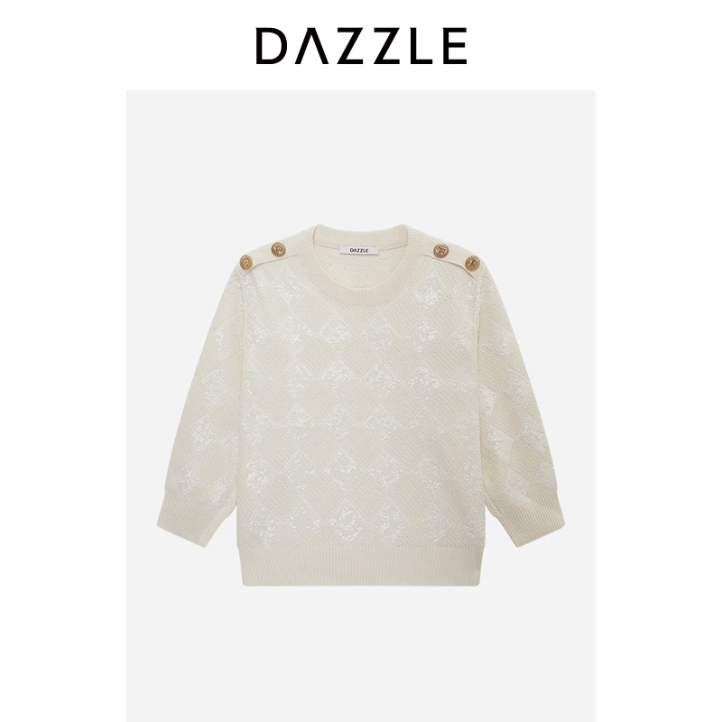DAZZLE地素毛衣白色针织长袖套衫2H1E4173B