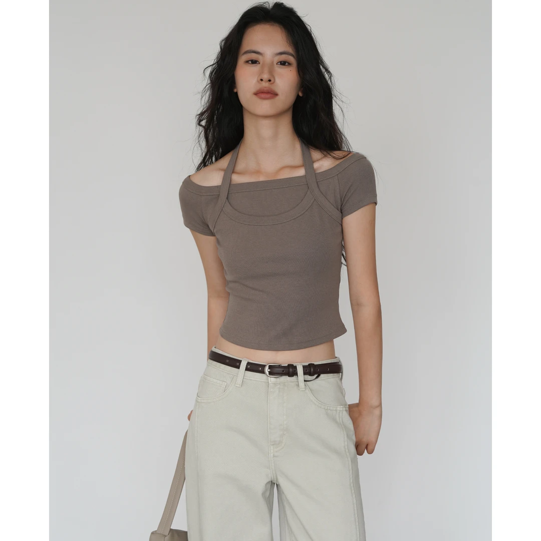 【清清】EIGHTHMONTH显瘦挂脖短袖T恤女2025夏季新款BC151413