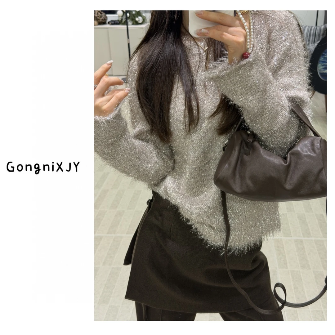 【LINA·GXY】织星银河圆领亮丝设计感上衣