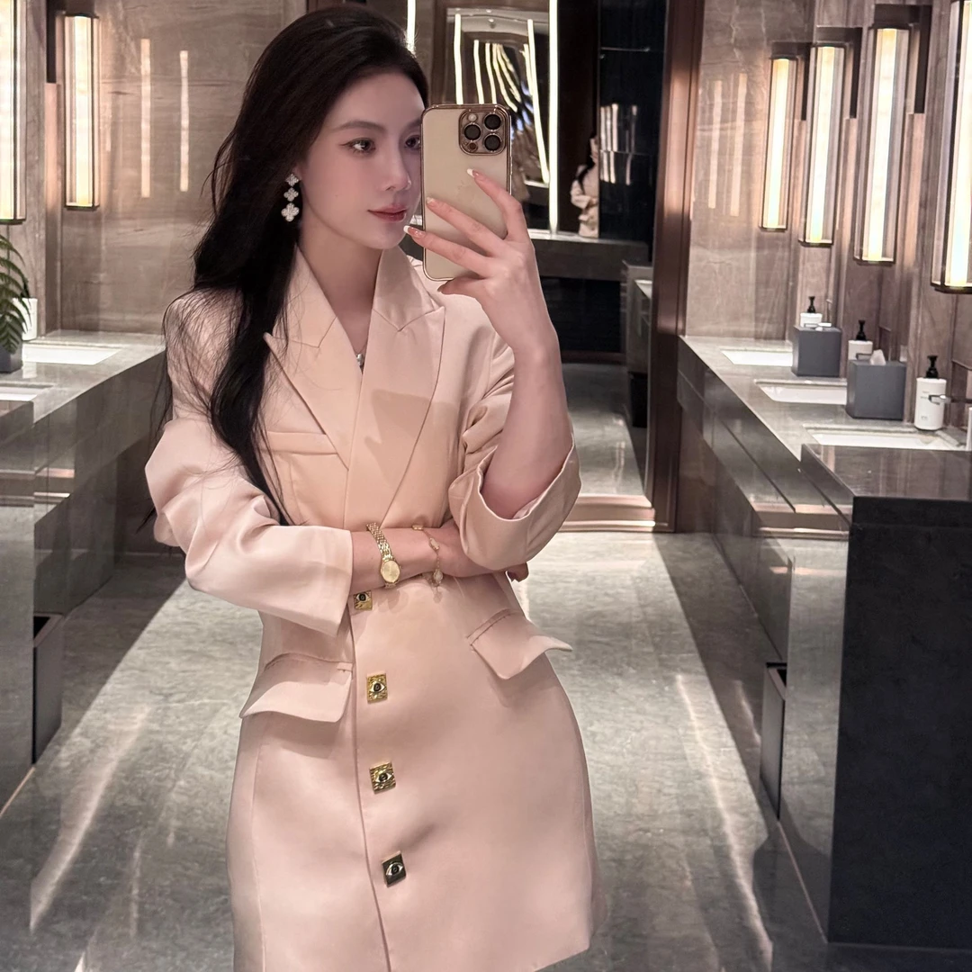 FAFA STUDIO 中长款西装外套气质轻奢光泽感法式收腰修身显瘦高级