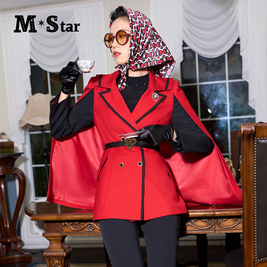【程钱钱】M-Star复古红色可拆卸斗篷西装外套女SETG111503