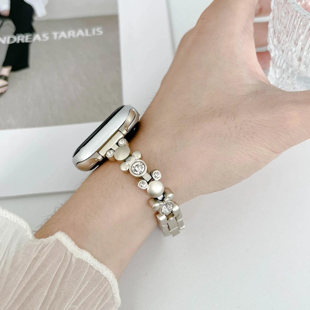 苹果S10s9/8/7手表带米奇闪钻6/5金属高级感4/SE轻奢女款3时尚款