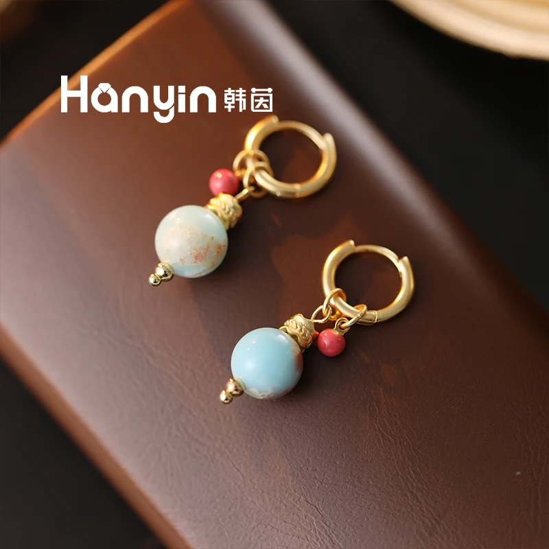 铜合金仿水晶耳饰 新中式国风小众设计个性独特小地球耳环耳扣