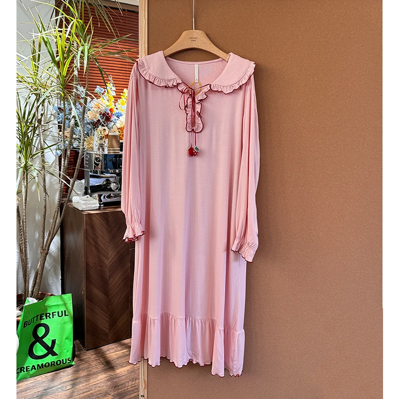 米诗缇【娃娃领草莓裙】小众时尚潮牌设计可外穿长袖睡裙家居服长款