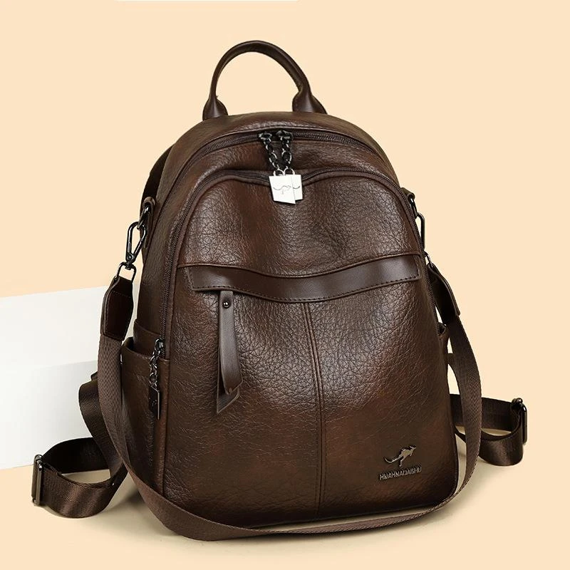 袋鼠双肩包真皮女包2025秋冬新款大气时尚女士百搭旅行大容量背包