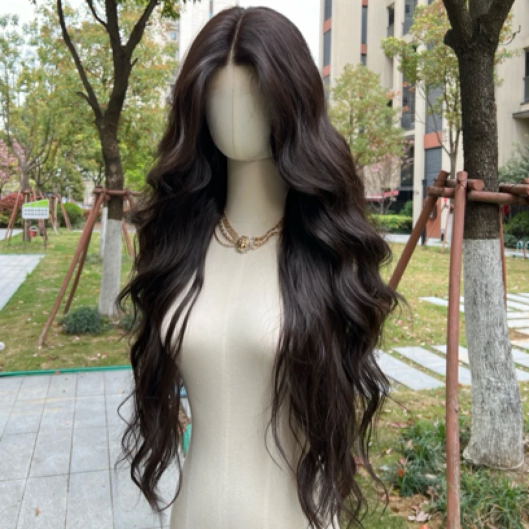 定制款不退不换天秤座黑茶色80厘米水波纹蕾丝假发