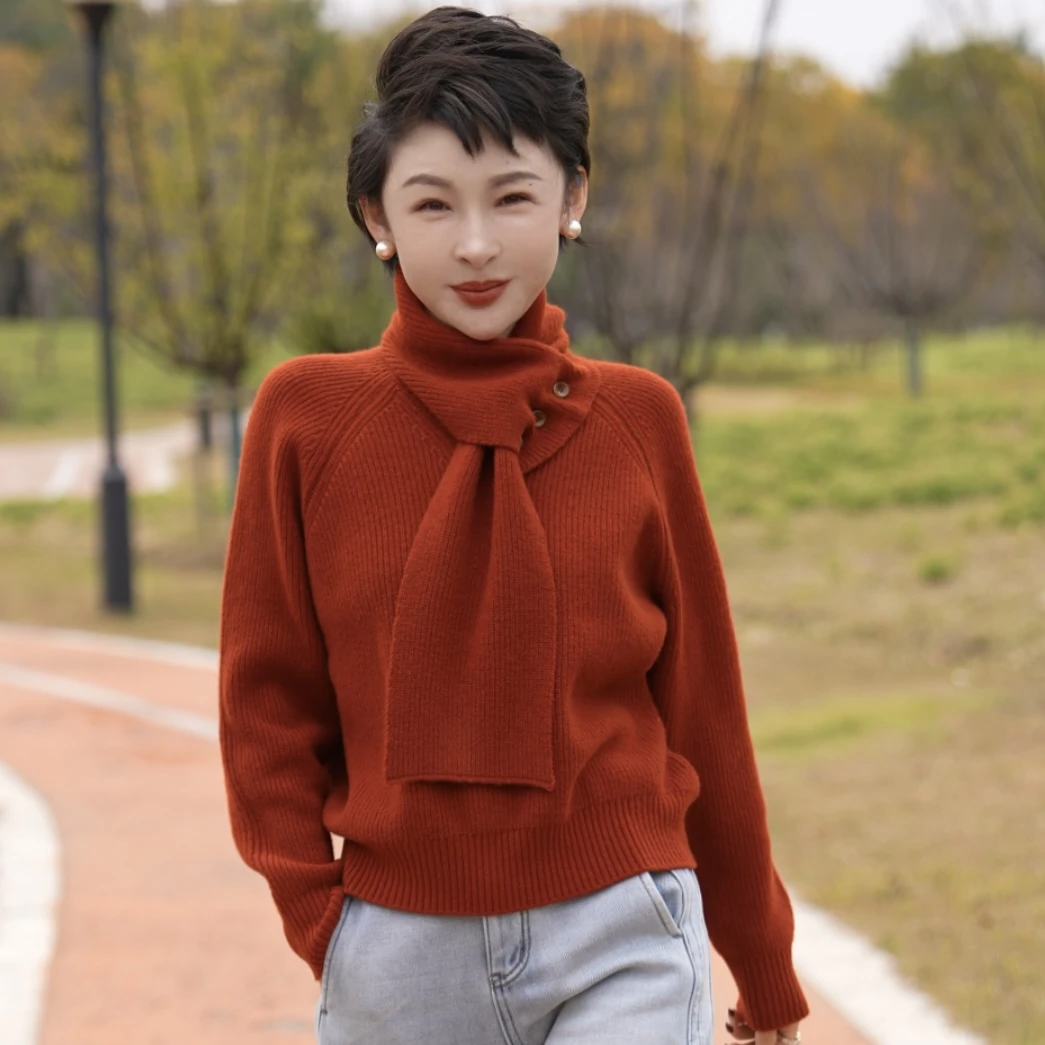 【围巾款式】秋冬百搭时尚堆堆领长袖针织衫 MG7310