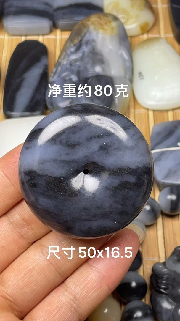 天然和田玉籽 料青花平安扣大吊坠挂件手把件