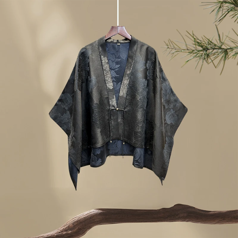 月下微凉|天瑶|40姆米复古双面缎两面穿披风外套上衣新中式中国风