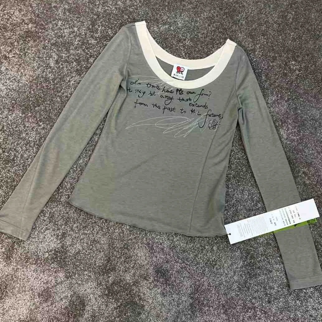 南油小众潮牌 春季修身一字肩圆领印染T恤