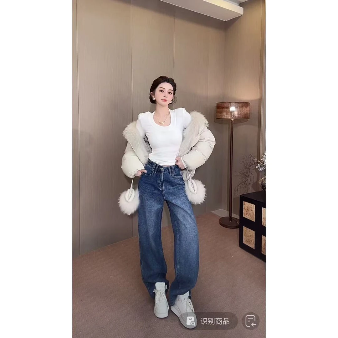 DACPAN-“一条过冬”韩版洗水棉复合加绒牛仔裤  2025/盼·PP 210