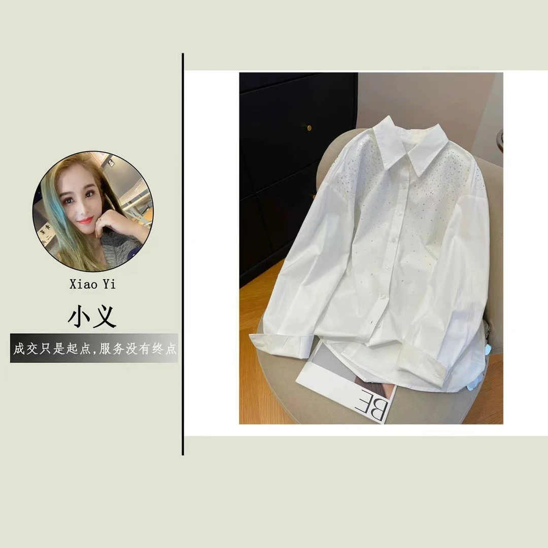 【11618】素#重工烫钻宽松翻领衬衫上衣