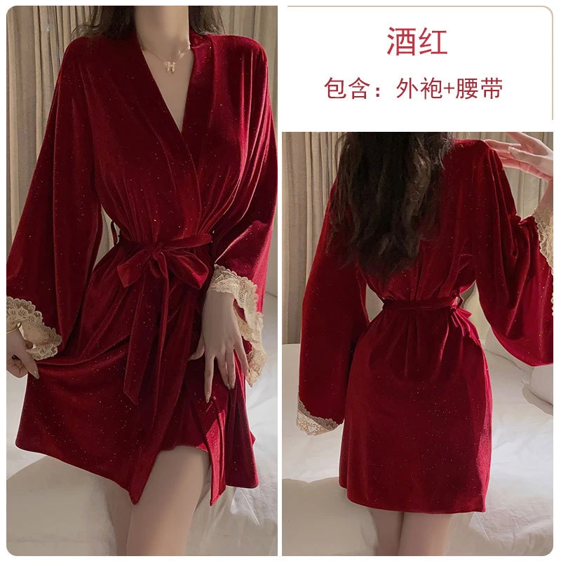 絮喃【外袍合集】丝绒款性感纯欲睡衣蕾丝纯色外袍