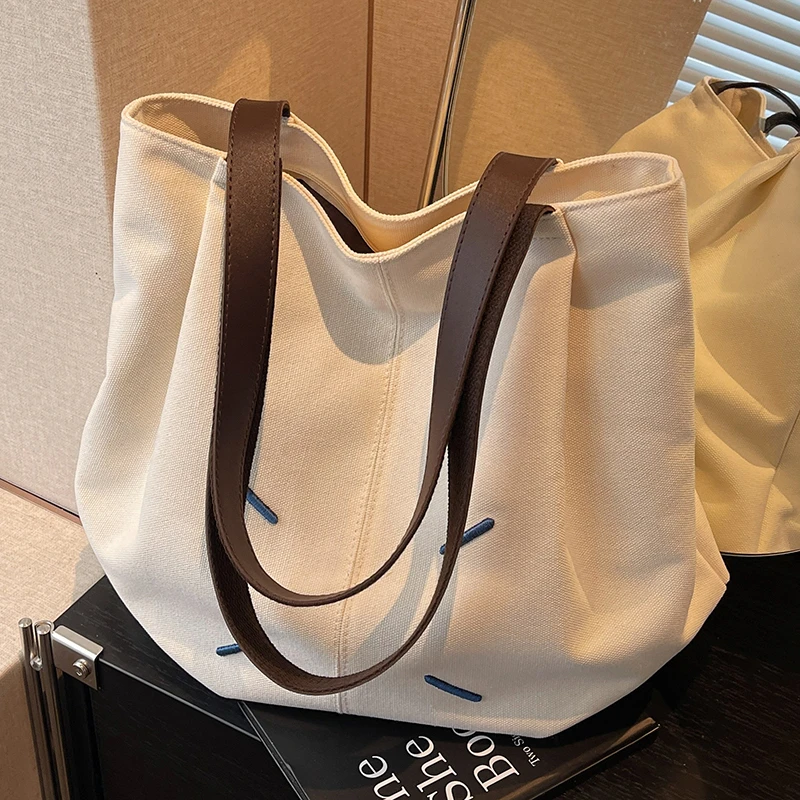 休闲帆布包包女式2025新款潮时尚夏季托特包百搭大容量包购物袋包