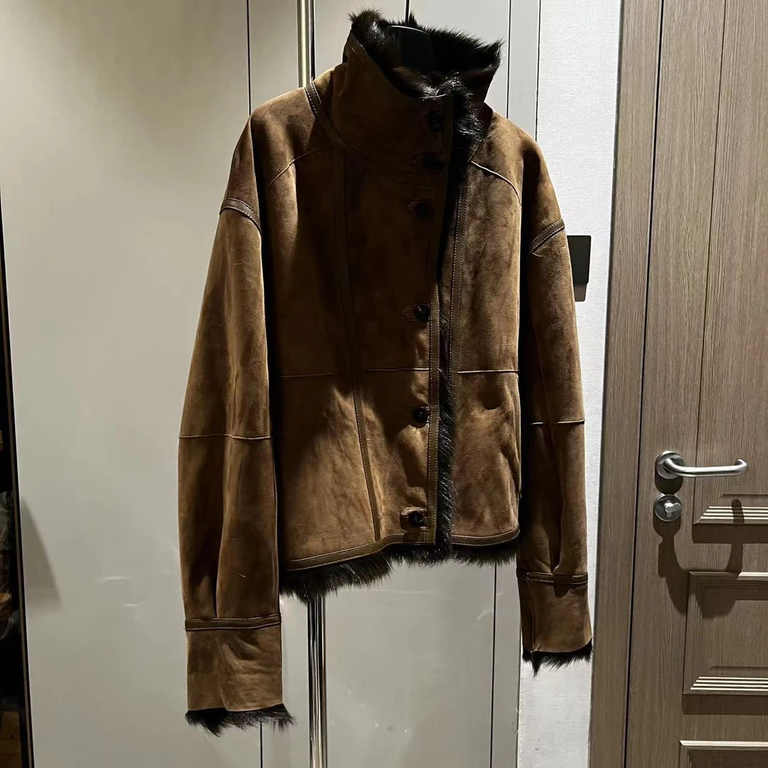 【大L】重磅外贸进口高奢重工设计师风高领皮毛一体外套251132