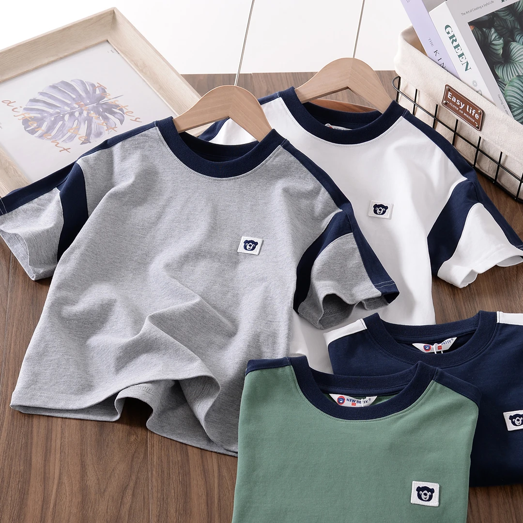 【母婴可贴肤】夏儿童拼色短袖中大童纯棉圆领半袖T恤休闲百搭XZ256