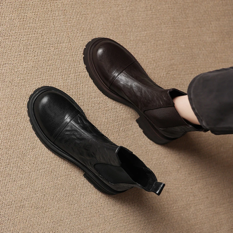 4.5cm英伦风百搭舒适厚底切尔西靴秋冬复古简约时尚大码 4142短靴