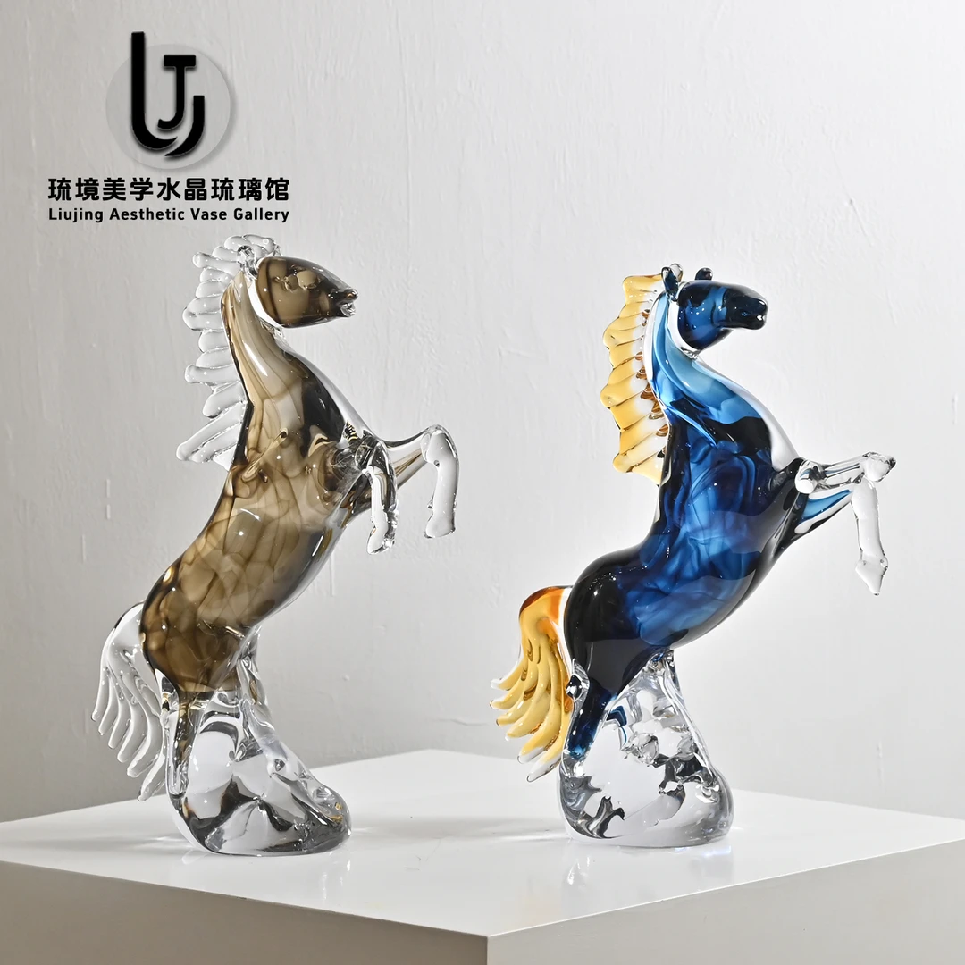 琉境  手工琉璃【马到成功】摆件  别墅室内书柜边柜装饰马摆件