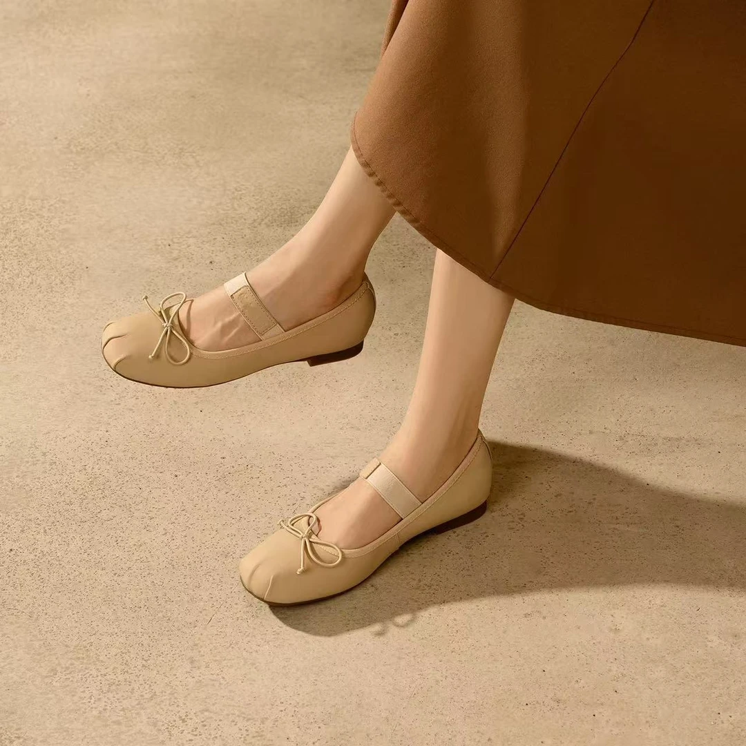 C4395 杏色  时尚百搭舒适低跟圆头玛丽珍浅口女单鞋