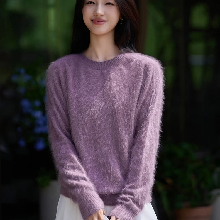 NS-（3330-1）秋冬圆领毛衣宽松拉绒慵懒羊毛衫针织衫套头上衣打底