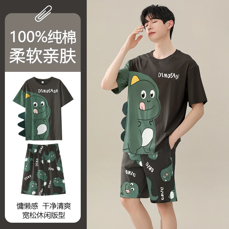 纯棉睡衣男款夏季短袖薄款夏天卡通青少年男士大码学生家居服套装