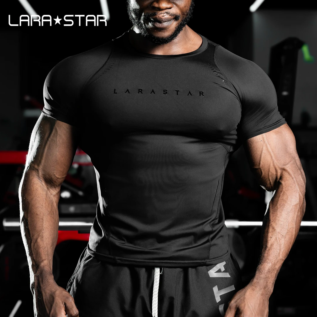 劳拉之星LS1539力量举防滑背印花健身衣短袖T恤速干服紧身衣圆领