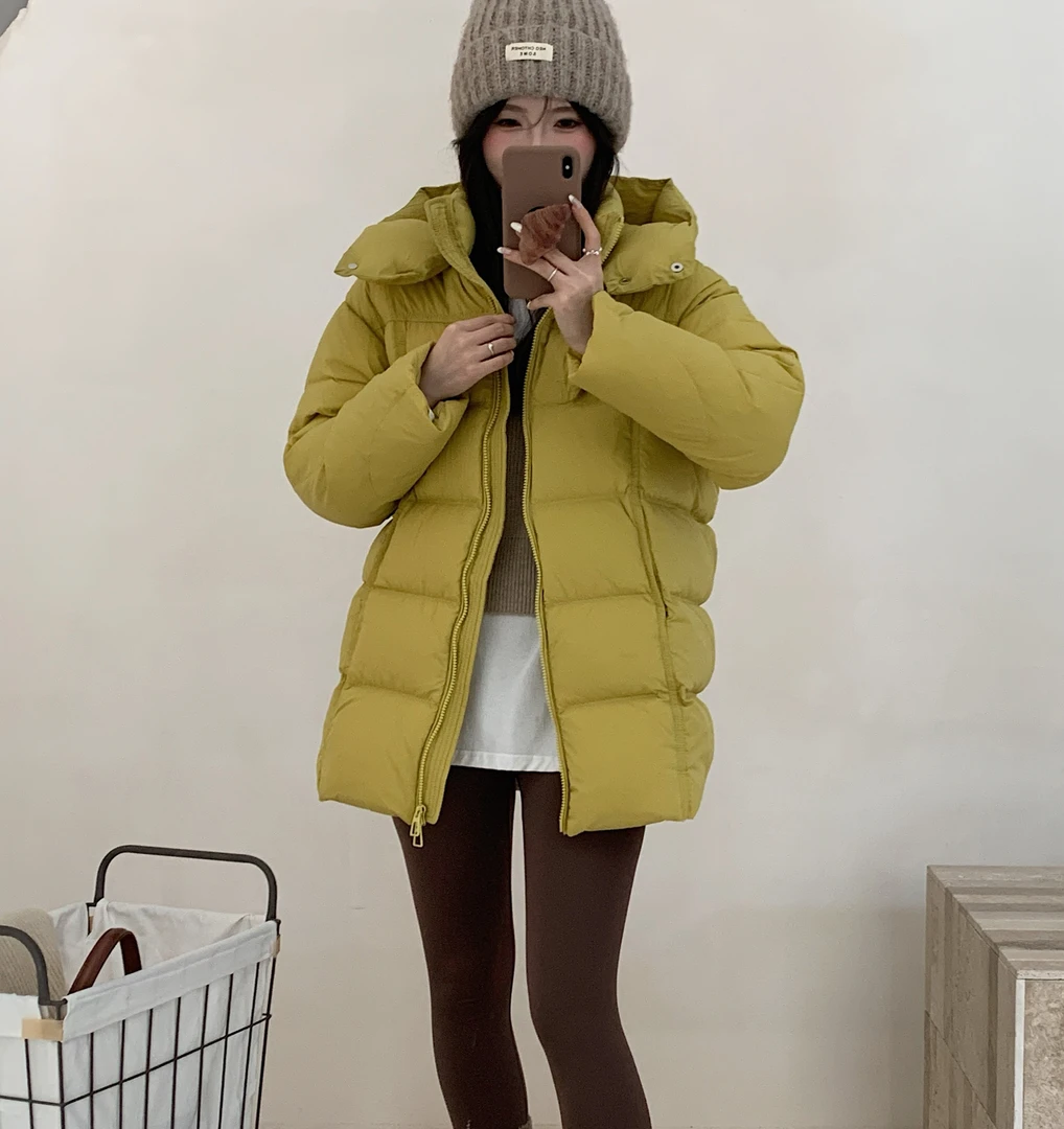 【断色清仓】25新款奶昔款中长羽绒服白鸭绒连帽LU家森系色彩设计