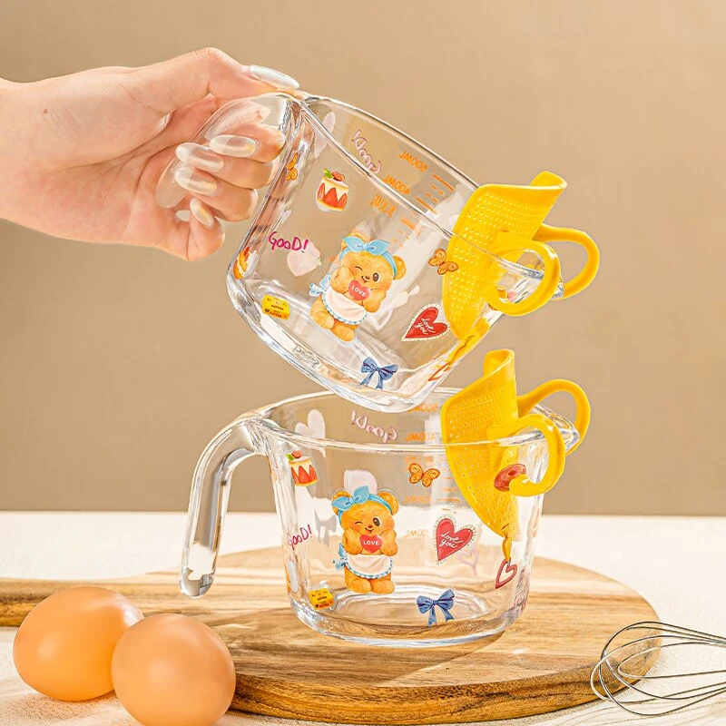 【今日送滤网】带滤网玻璃杯刻度量杯焙杯厨房专用打蛋液杯子耐高温